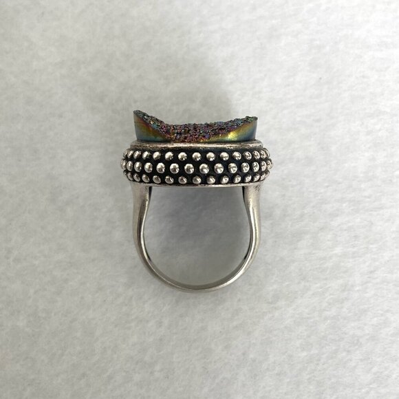 Sterling Silver 925 FD Felecia Designs Round Titanium Aura Druzy Ring Size 7 - Picture 6 of 16